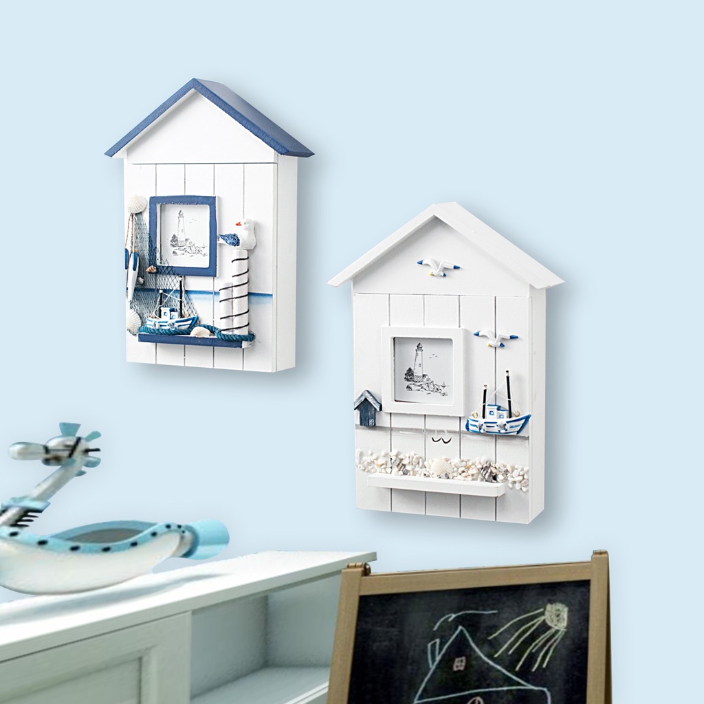Hộp gỗ treo chìa khóa, trang sức treo tường hình ngôi nhà decor trang trí nhà cửa