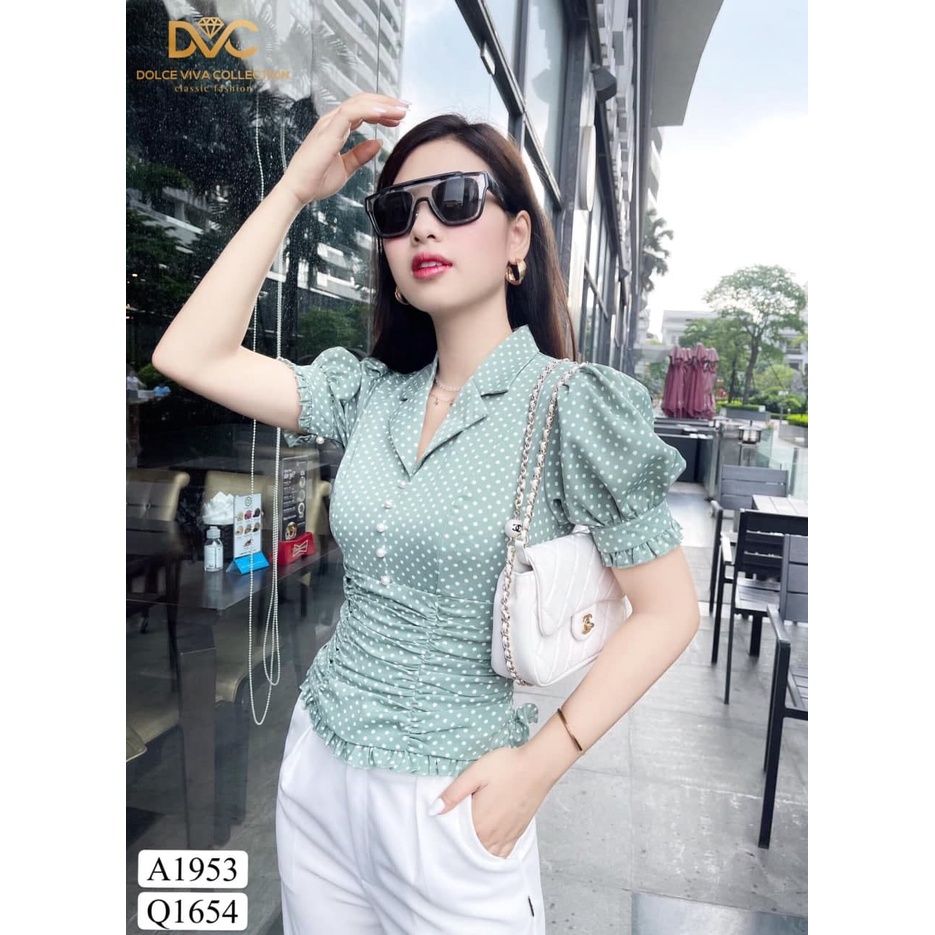 [FREESHIP] Set thiết kế áo chấm bi cổ vest phối quần tây sang trọng S1953 - Luis Shop [ảnh thật]