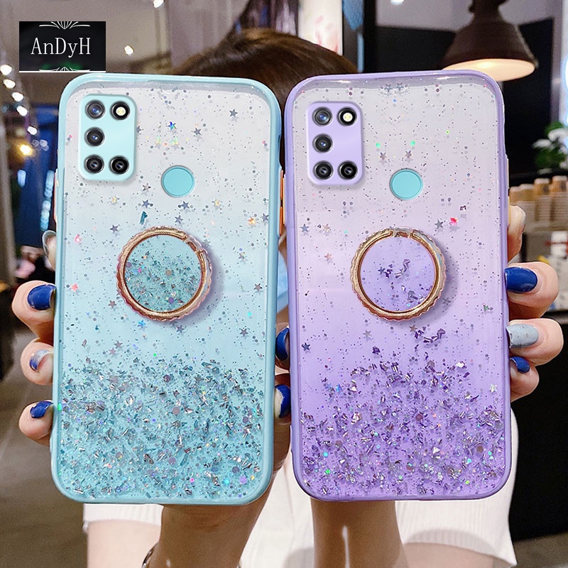 Ốp điện thoại họa tiết ngôi sao lấp lánh kèm giá đỡ nhẫn cho OPPO Realme C17 7i