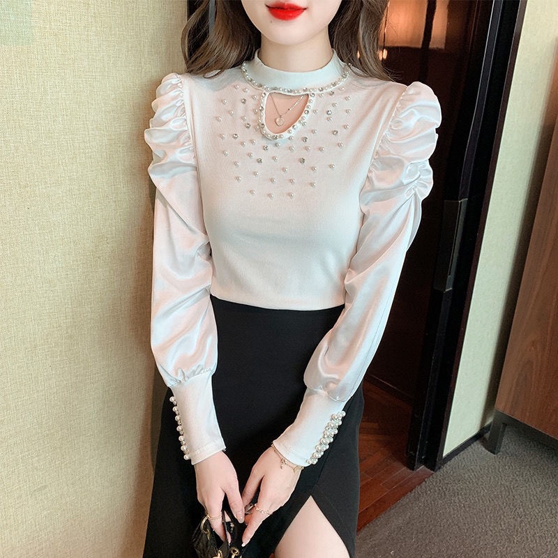 Áo Sơ Mi Chiffon Tay Dài Phồng Cổ Cao Thời Trang Dành Cho Nữ