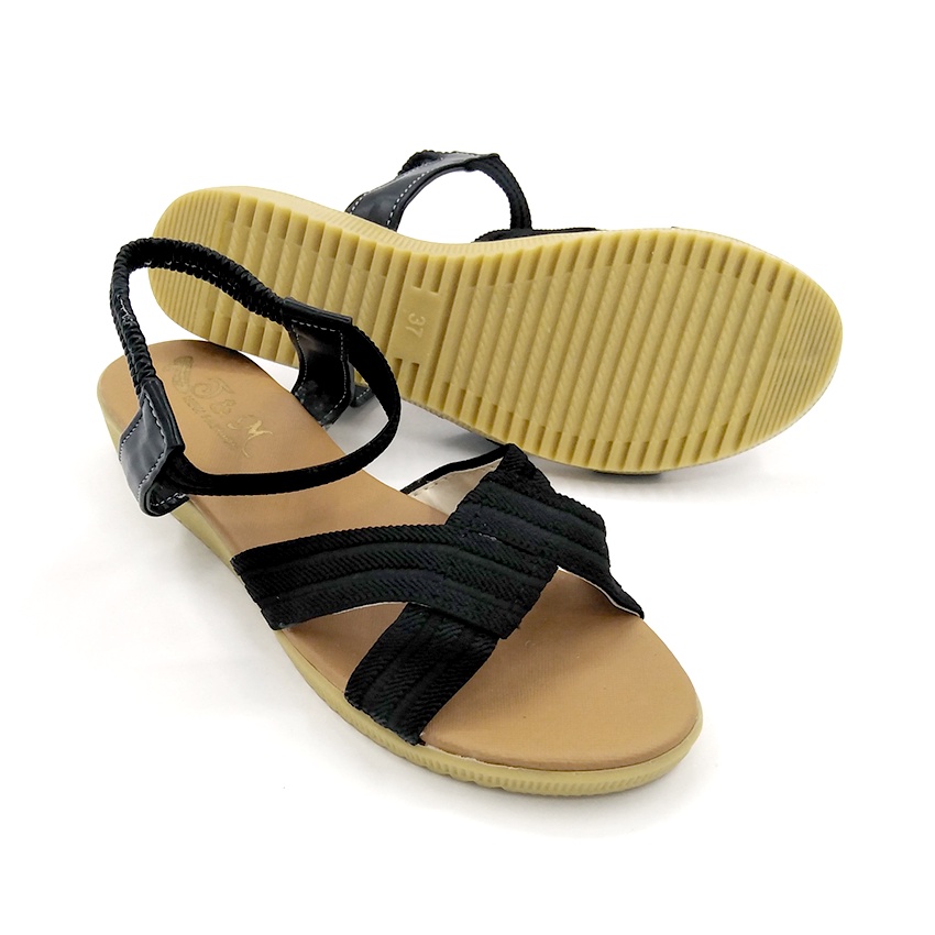 Giày sandal nữ đi học thông dụng Maia - quai thun chéo phối da - đế cao 3cm đi êm chân, thoải mái MA5811