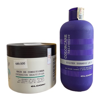 Bộ dầu gội khử vàng Fanola Elgon Silver shampoo 300ml + Dầu ủ Sublimia phục hồi tóc hư tổn do tẩy 500ml
