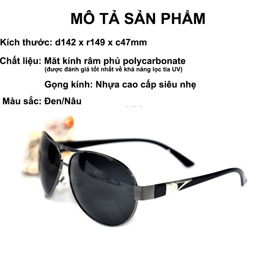 Kính Râm Nam, Kính Mát Nam Màu Đen Thời Trang, Chống Tia UV