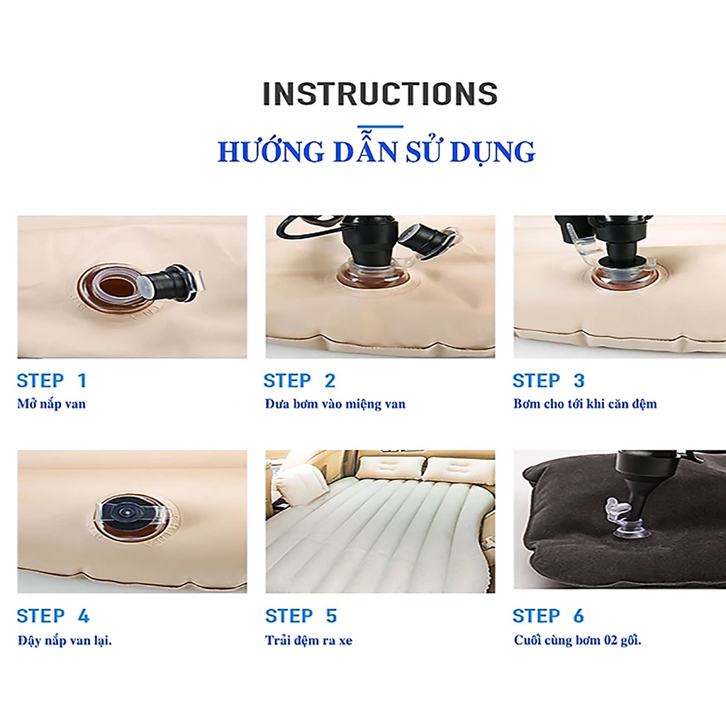 Đệm Hơi Đa Năng Cao Cấp Kèm Bơm Điện 12V Dành Cho Xe Hơi