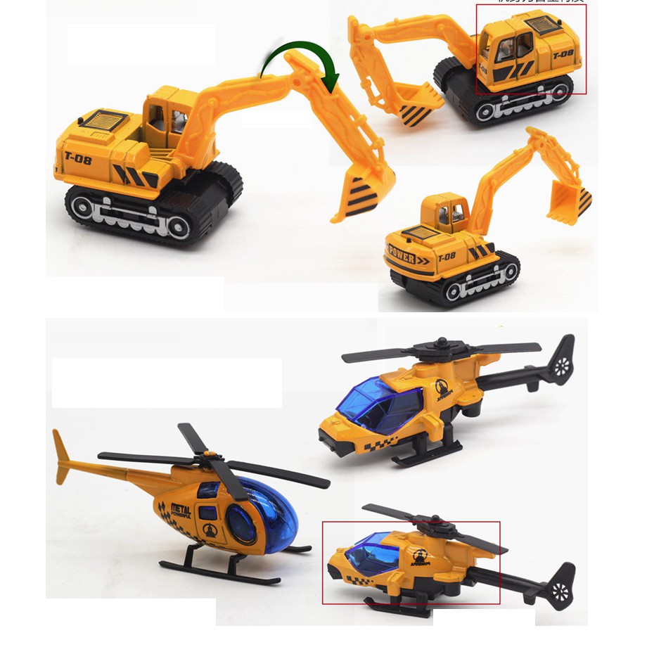 Mô hình xe công trình mini đồ chơi trẻ em bằng hợp kim và nhựa gồm 6 xe