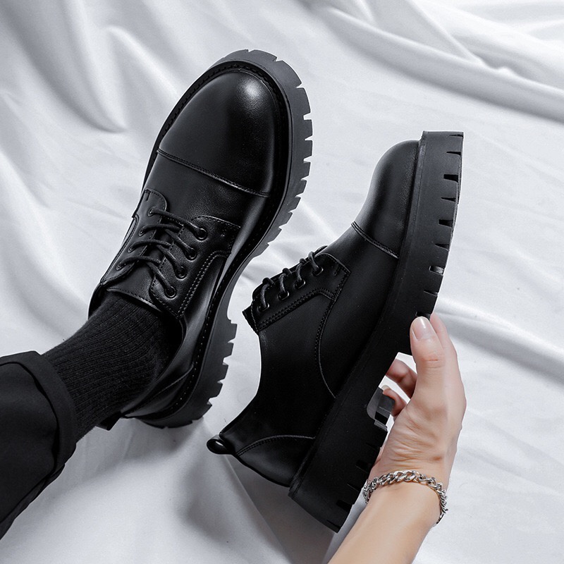 Giày Derby mũi tròn, Giày da nam HOMME đế tăng chiều cao 4cm nguyên khối 7618-R