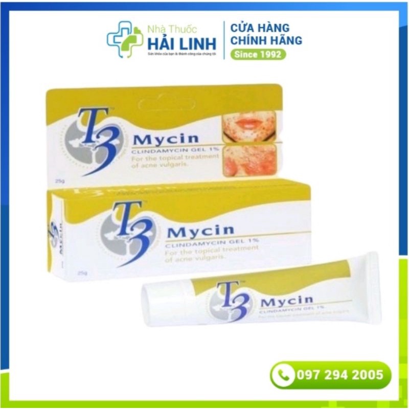 Gel bôi ngừa mụn T3 Mycin 25g (DATE 11/2022) - hỗ trợ bôi ngừa mụn bọc, mụn trứng cá, mụn ẩn