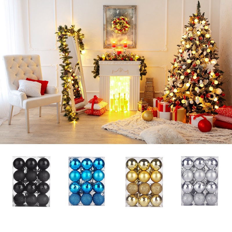 Bộ 24 Quả Châu Mini Trang Trí Cây Thông Giáng Sinh Chống Vỡ