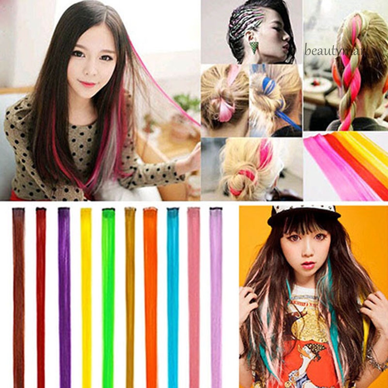 Tóc giả nối dài thẳng nhiều màu sắc bằng sợi tổng hợp cho nữ