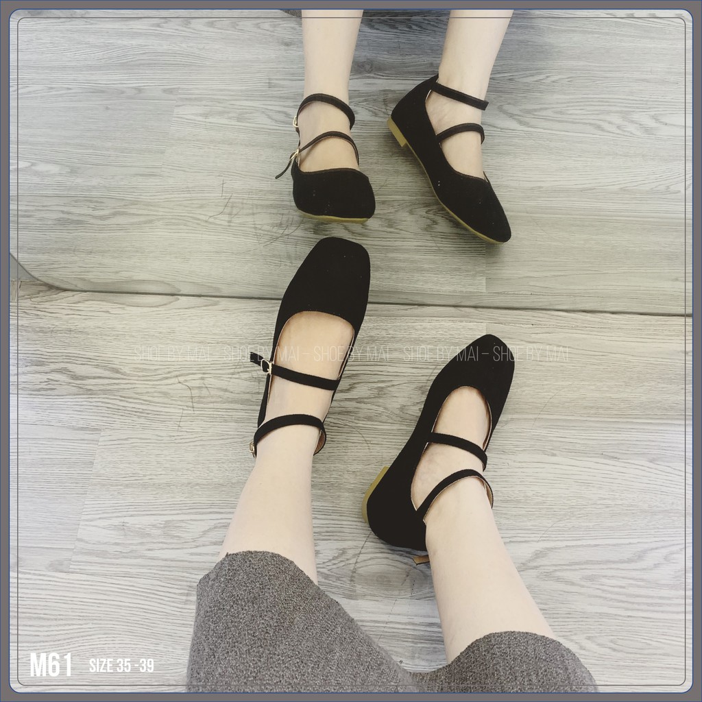 Giày búp bê chất da lộn 2 quai M61 SHOEBYMAI