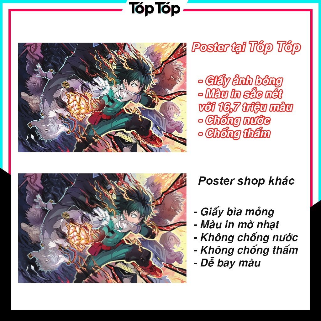 Poster anime My Hero Academy, tranh dán tường áp phích manga wall decor góc học tập MHA