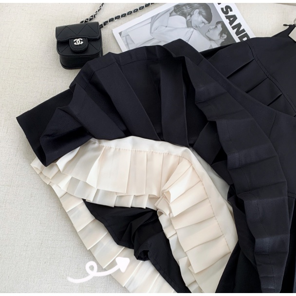 Chân váy xếp ly 2 lớp trắng, đen lưng cao | BigBuy360 - bigbuy360.vn