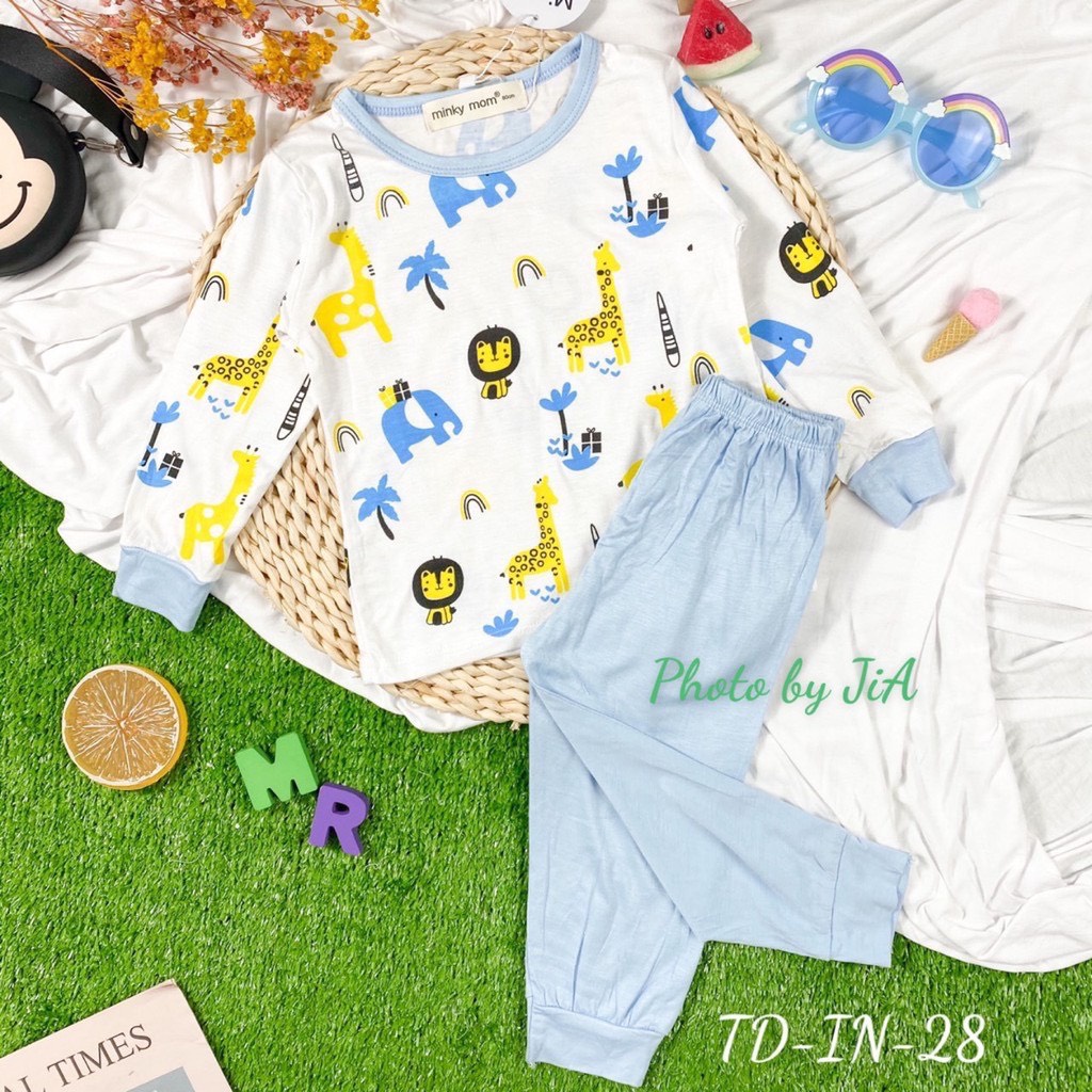 [LDD17] Bộ Dài Tay Thun Lạnh MINKY MOM In Thân Trắng Họa Tiết Động Vật, Mềm Mịn, Thoáng Mát, Hàng Chuẩn Loại 1 Cho Bé