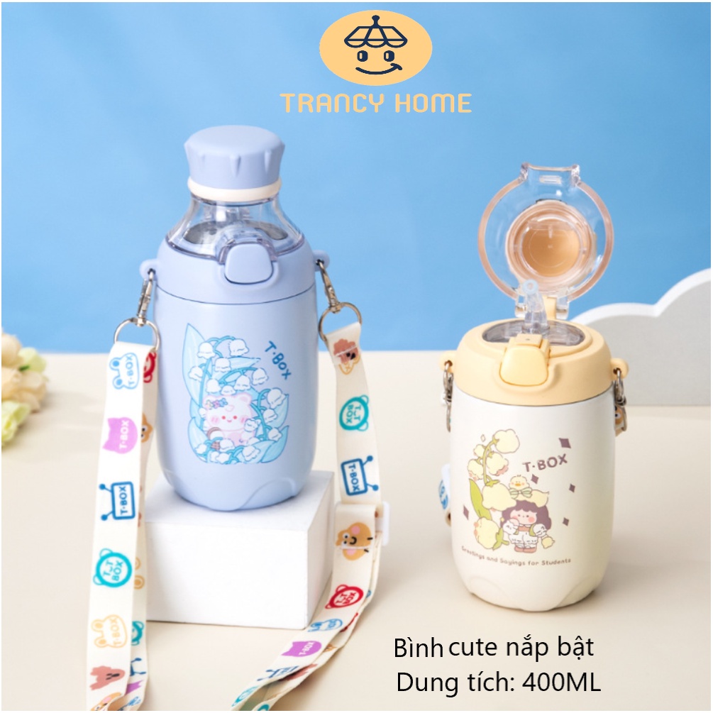 Bình cute nắp bật TRANCY, bình giữ nhiệt bằng inox 304 dung 400ML có ống hút dành cho trẻ em CUTE-02.