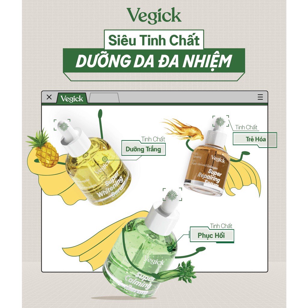 Bộ 3 sản phẩm tinh chất dưỡng da Vegick Super Serum