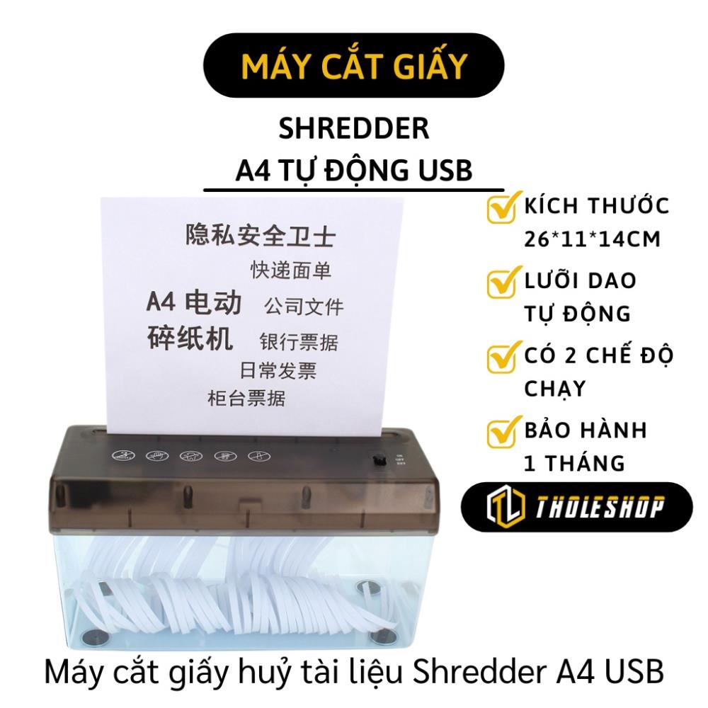 Máy cắt giấy huỷ tài liệu tự động Shredder khổ A4 cắm điện USB hoặc dùng pin màu đen hàng cao cấp fullbox 1008
