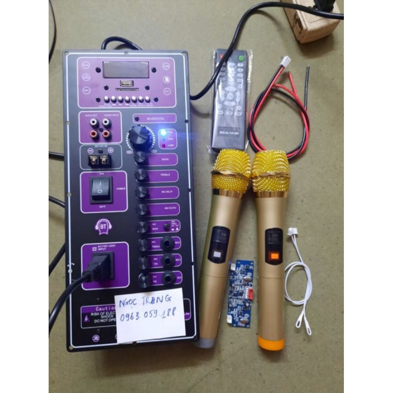 Trọn Bộ Mạch Loa Kéo 1 Kênh Kèm 2 Tay Micro Không Dây Cho Bass 20- 30-40-