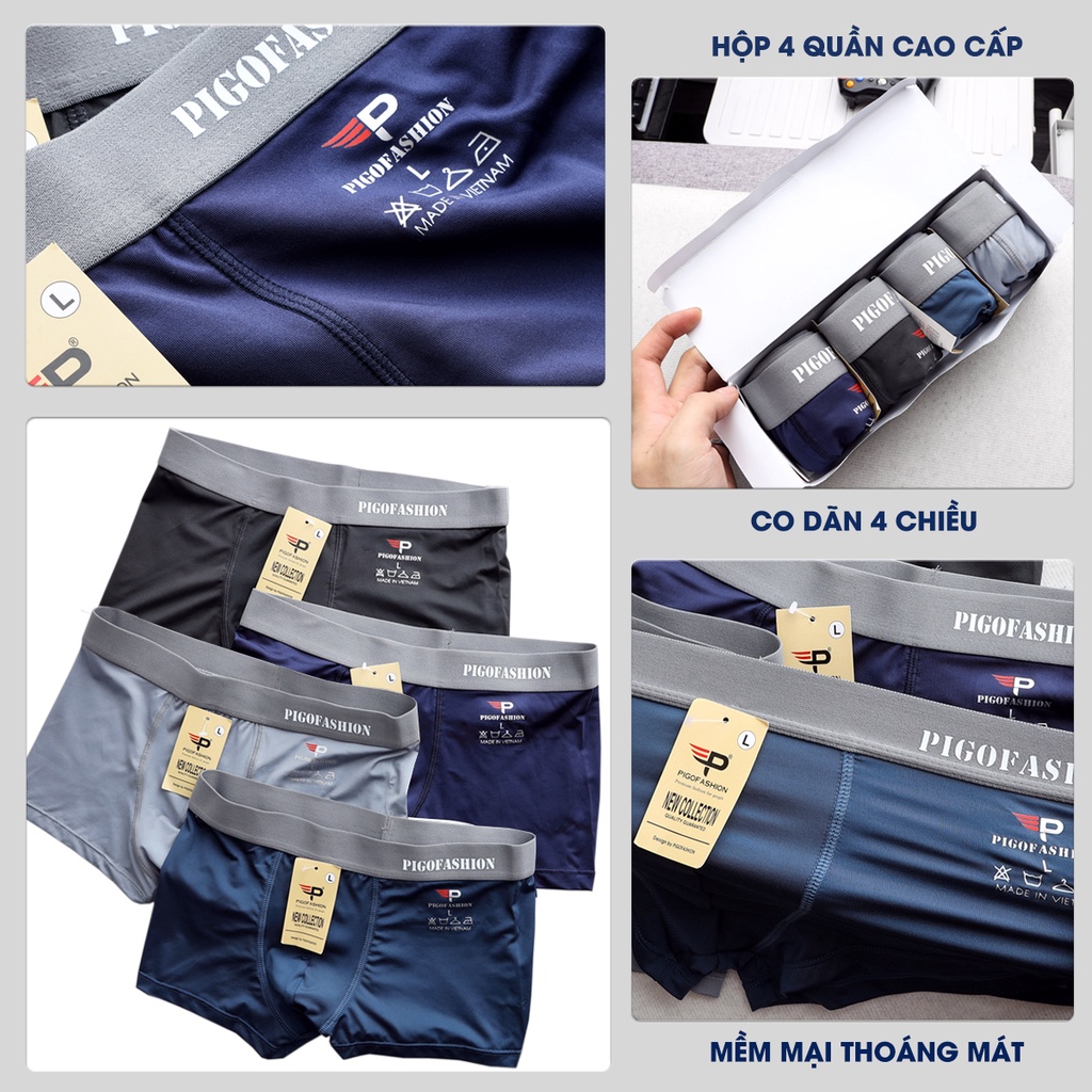 [Mã BMLTB200 giảm đến 100K đơn 499K] Combo 4 quần lót boxer nam thun lạnh thoáng mát chất coolmax QLBX03 PigoFashion