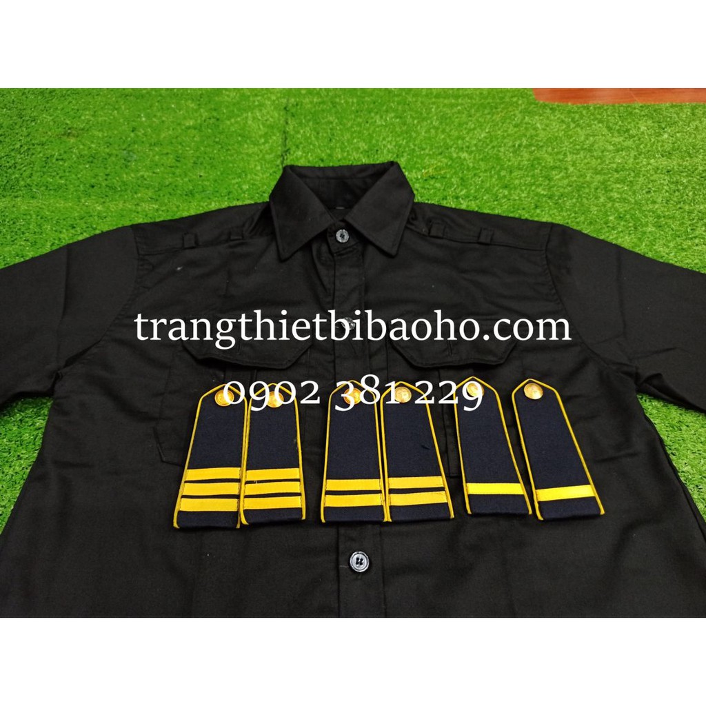 Áo bảo vệ, áo vệ sĩ màu đen kèm cầu vai xanh đen, viền vàng, nút vàng - (có bigsize)