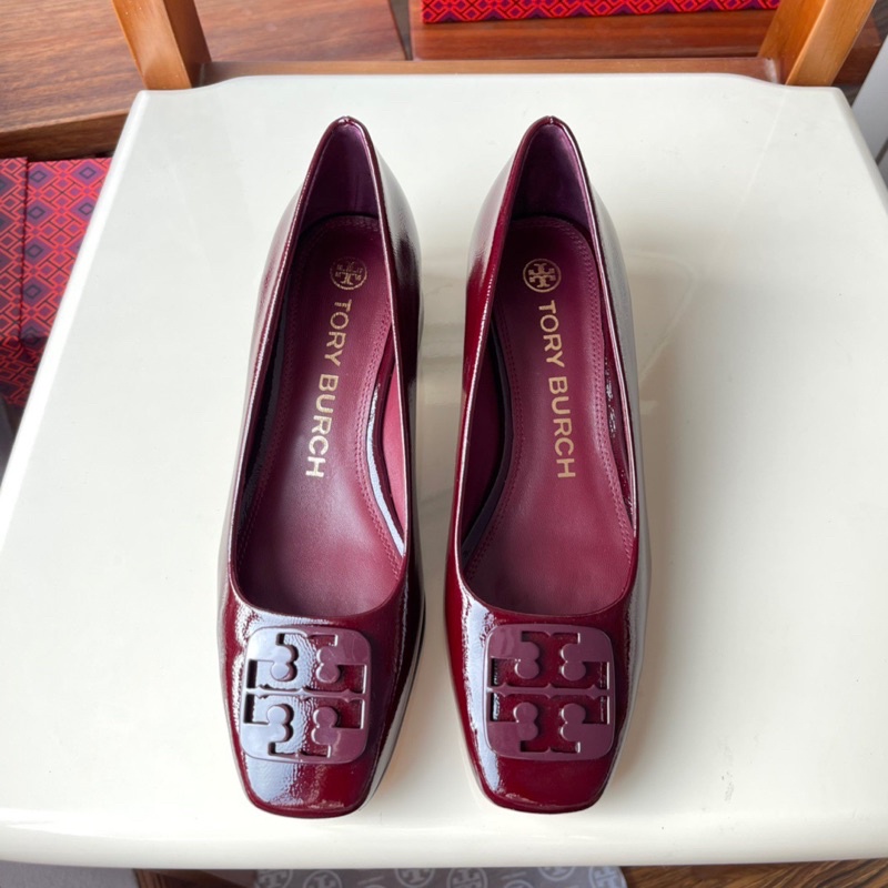 Giày cao gót mũi vuông da thật cao cấp thương hiệu Tory Burch
