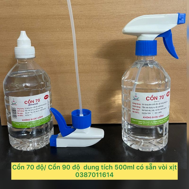 Cồn 70 độ, Cồn 90 độ dung tích 500ml có sẵn vòi xịt phun sương siêu tiện lợi