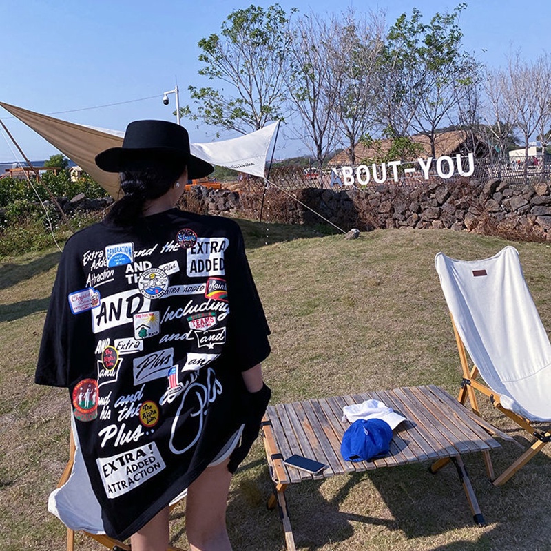 IELGY Áo thun IELGY tay ngắn dáng rộng thời trang cho nữ