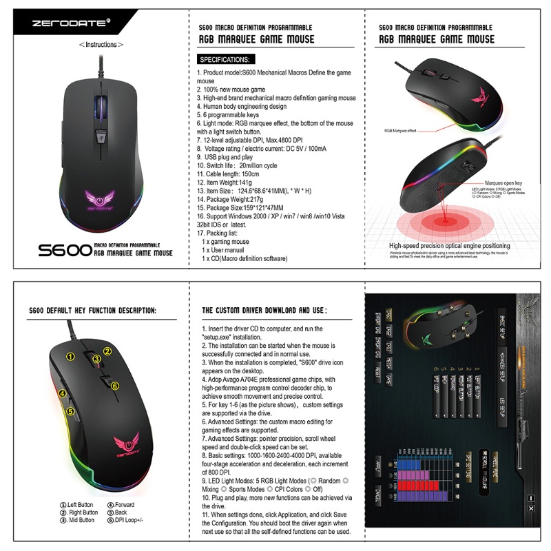 Chuột Quang Gaming btsg 4800 DPI TốC Độ Cao