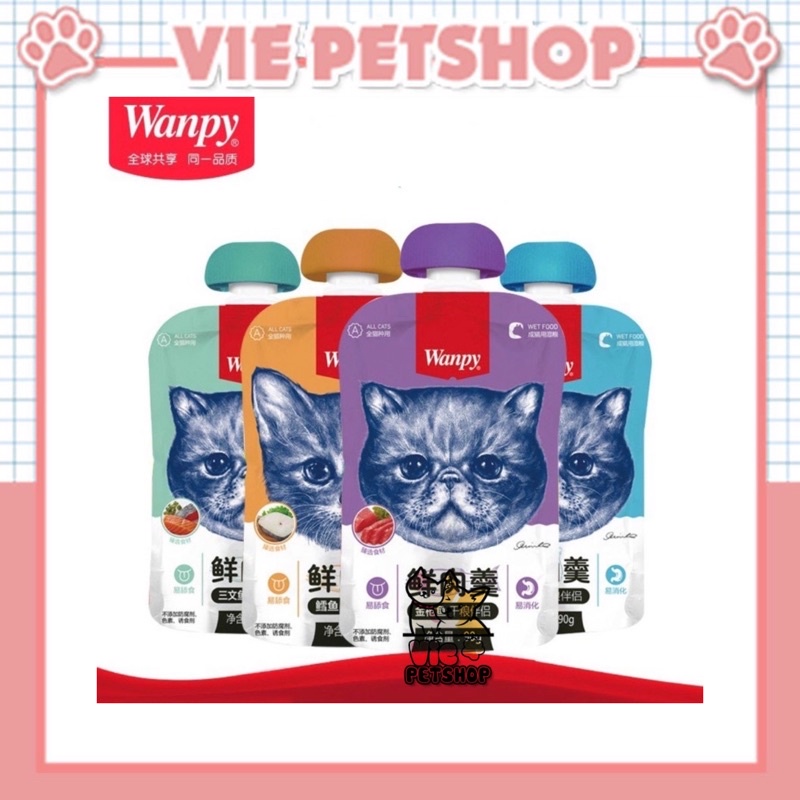 Súp Thưởng WANPY Nắp Vặn Cho Mèo 90Gr Đủ Vị | Vie PETSHOP