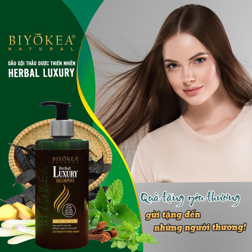 Dầu gội bồ kết, dầu gội thảo dược, dầu gội kích thích mọc tóc Herbal Luxury Biyokea 320ml