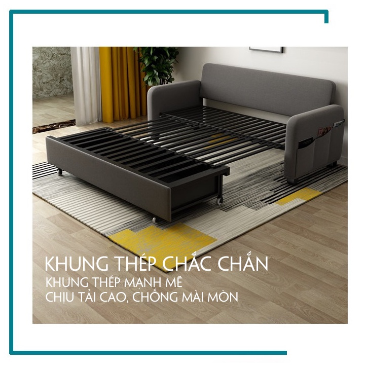 Sofa giường thông minh, giường sofa gấp gọn thành ghế, ghế sofa kiêm giường ngủ có ngăn chứa đồ KT 1m6x1m9