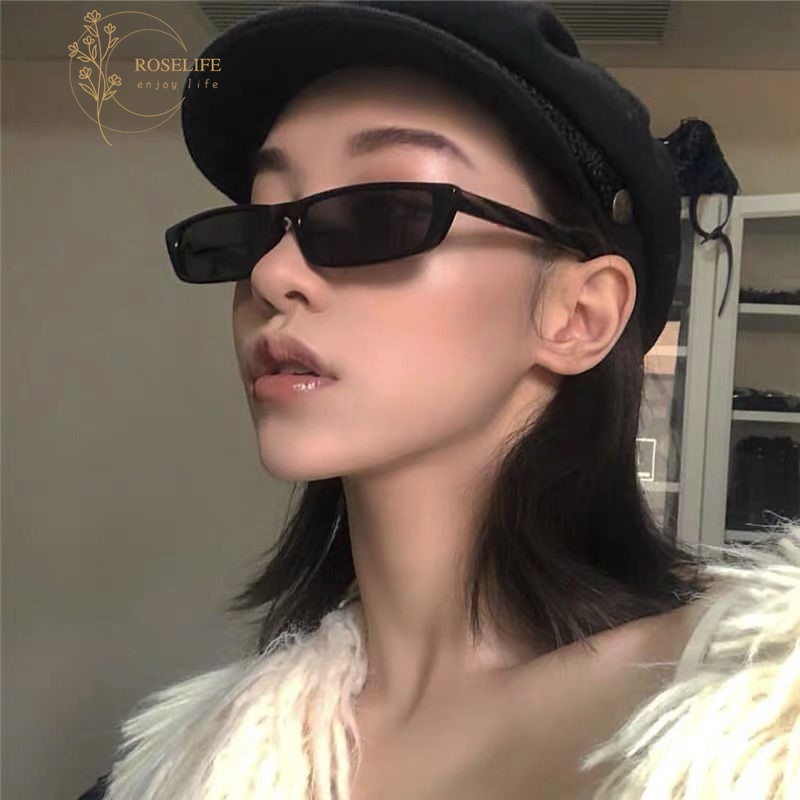 Kính Mát Gọng Hẹp Màu Đen Phong Cách Vintage Thời Trang Cho Nam Nữ