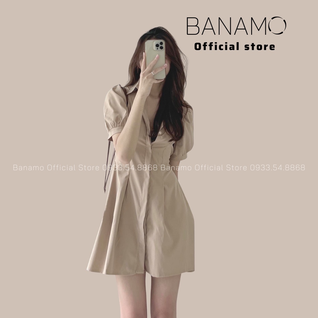 Đầm váy sơ mi tay bồng hàng thiết kế siêu đẹp thời trang Banamo Fashion  sơ mi tay bồng 5918