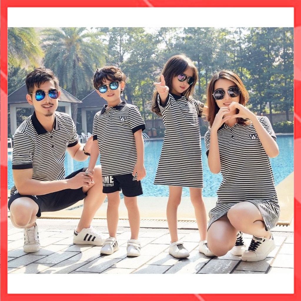 Áo thun gia đình cổ bể HappyFamily  - Thời trang Familylove  💝 Hàng chuẩn thương hiệu