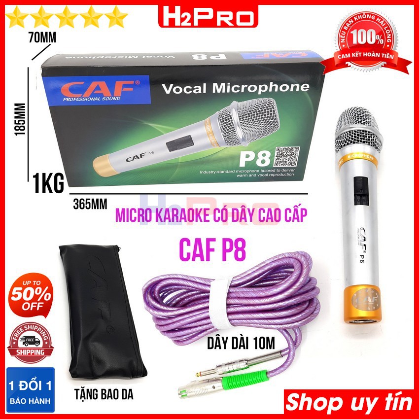 Micro karaoke có dây cao cấp CAF P8 H2Pro Chính hãng hát hay chống hú không bị tạp âm, micro karaoke cao cấp dây dài 10m