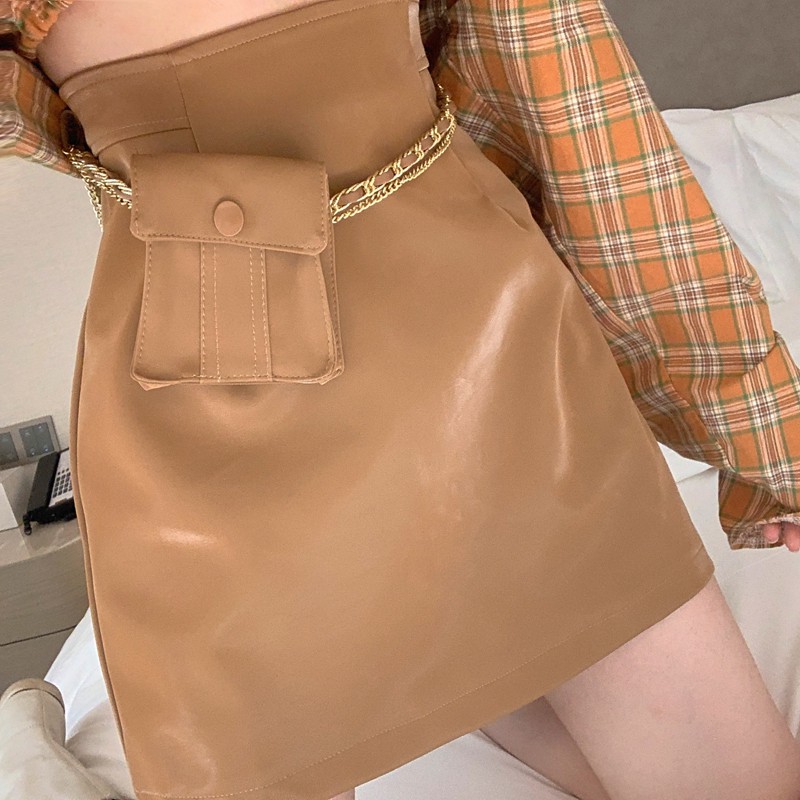 (SẴN ĐEN) CHÂN VÁY DA LƯNG CAO NỮ ULZZANG (TẶNG KÈM TÚI ĐEO LƯNG) | BigBuy360 - bigbuy360.vn