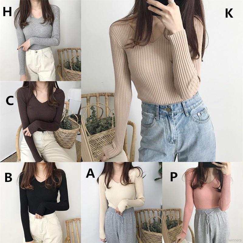 Áo dệt kim nữ tay dài cổ chữ V dáng ôm sành điệu | BigBuy360 - bigbuy360.vn