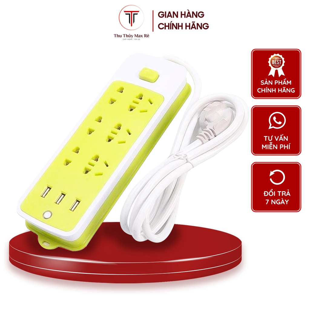 Ổ cắm điện xanh da nắng chống giật tích hợp 3 cổng USB - TT025