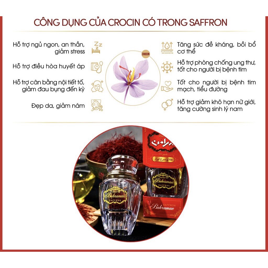 Nhụy hoa nghệ tây thương hiệu SAFFRON BAHRAMAN/ Hộp dài 1g Negin
