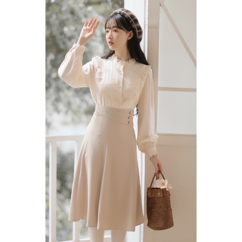 Chân Váy Công Sở Xoè Phối Cúc Đai Trẻ Trung, Chân Váy Công Sở Nữ