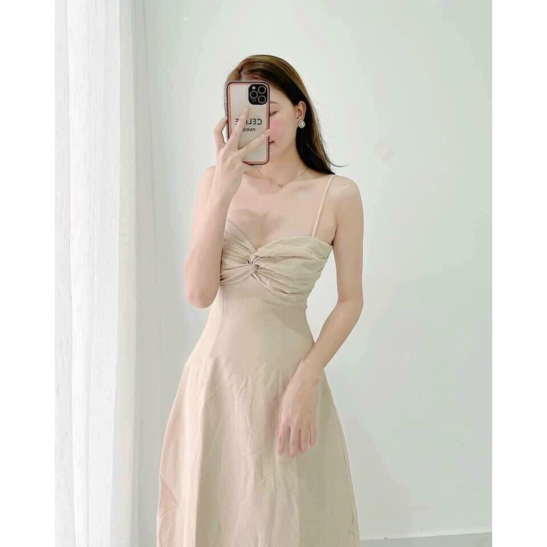 Đầm maxi hai dây dáng xòe dài xoắn ngực xinh xắn Tina Dress