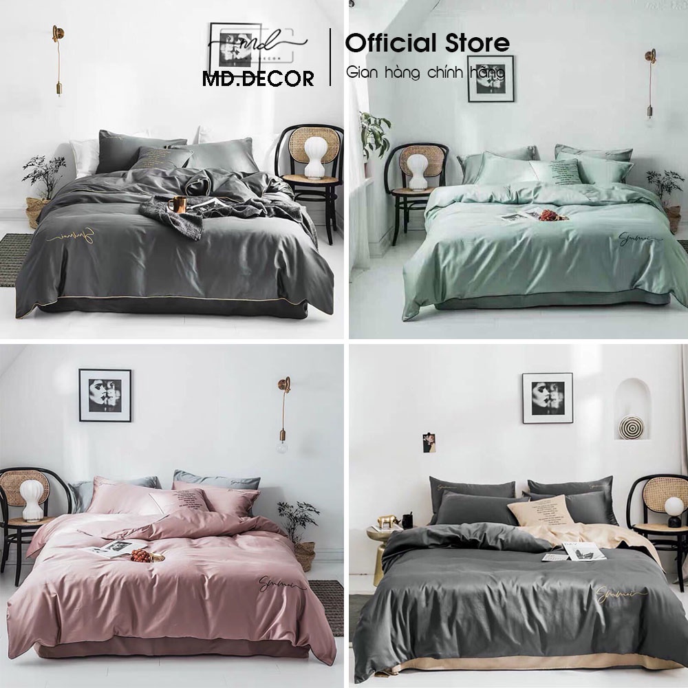 Bộ chăn ga gối MD.DECOR Cotton lụa 40S, set 4 món trơn màu cao cấp miễn phí bo chun M2,M4,M6,M8