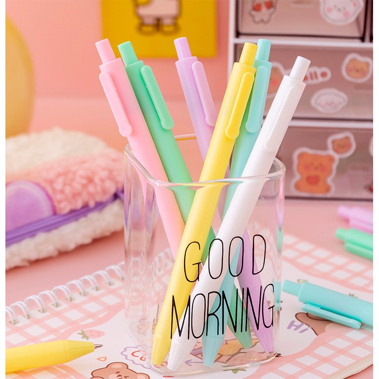 Bút bi bấm mực màu đen Pennie hình dáng xinh xắn vỏ pastel ngòi 0.5mm