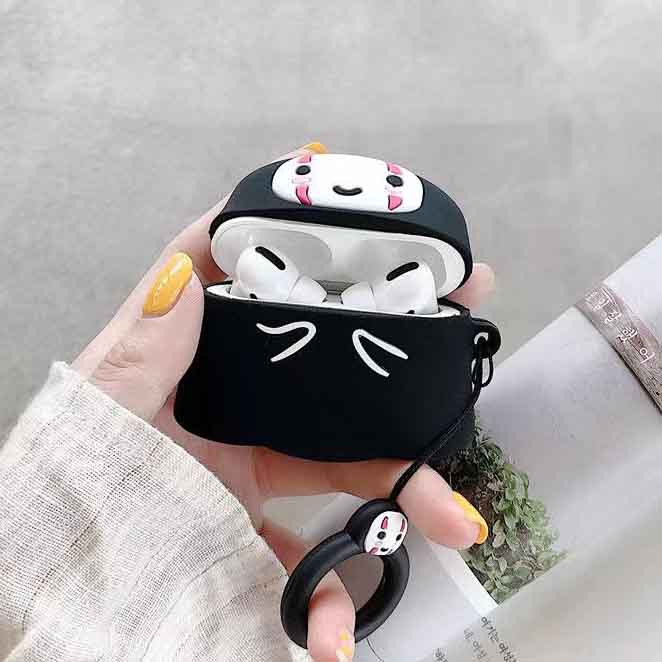 Vỏ Bảo Vệ Hộp Sạc Tai Nghe Airpods 1 / 2 / 3 / pro Bằng Silicon Hình Vô Diện Màu Đen Dễ Thương