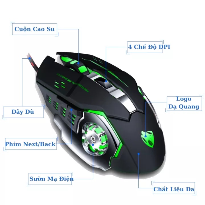 Chuột Gaming Có Dây V6 Có Đèn Full Led Đổi Màu Liên Tục, Siêu Nhạy, Đế Di Kim Loại Chơi Game Cực Đã