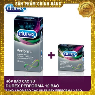 [CHÍNH HÃNG] Hộp Bao cao su Durex Performa 12 cái + Tặng 1 Bao cao su Durex Performa 3 cái, kéo dài thời gian quan hệ