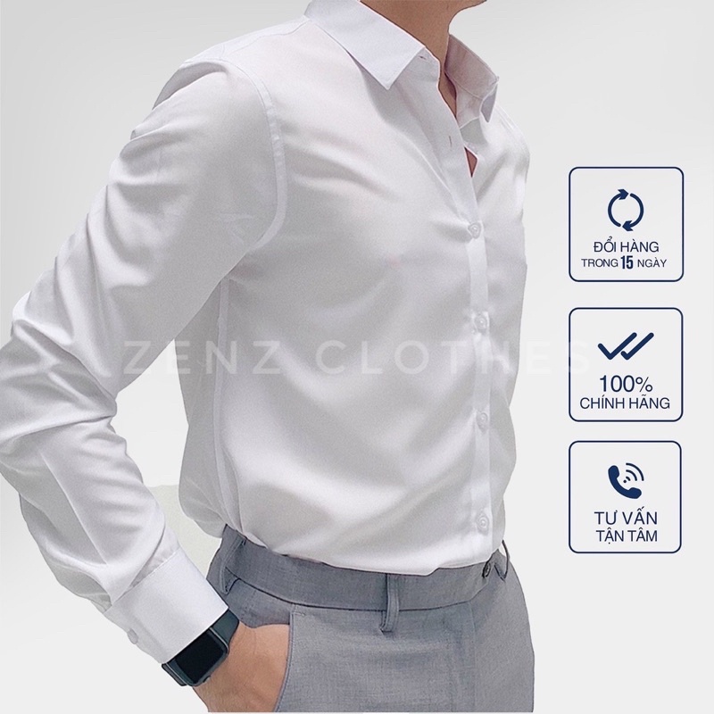 Áo sơ mi nam tay dài công sở AK dáng ôm, vải lụa không nhăn, thấm hút mồ hôi tốt 01AB2044
