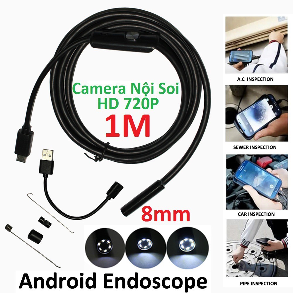 Camera nội soi độ nét HD720p chuyên sửa chữa oto, điều hòa dây âm trần dùng cho điện thoai/máy tính