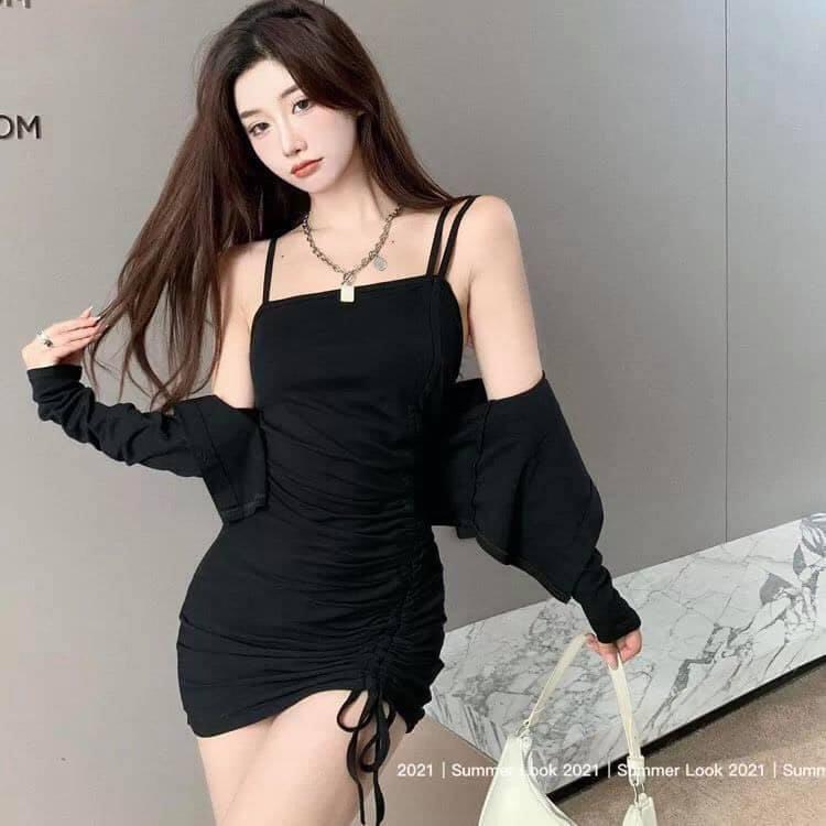 Set Váy 2 Dây Chân Nhún Kèm Áo Khoác SC Sexy ❤️❤️[RẺ VÔ ĐỊCH]❤️❤️ Quyến Rũ, Năng Động