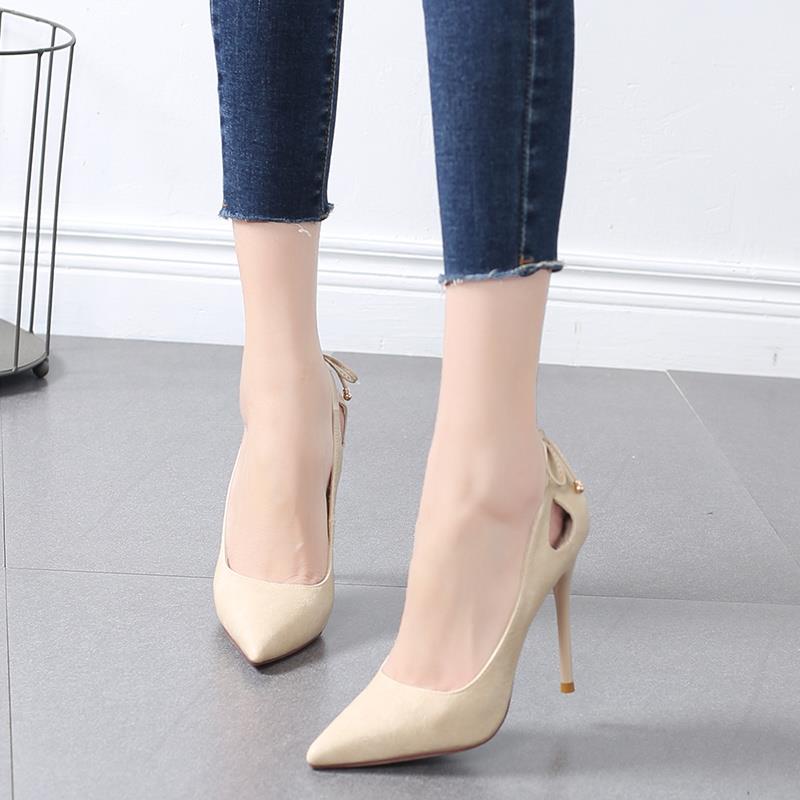 Women's Shoes Autumn 2021 New Hollow Bow Fashion All-Match High Heels Female Stiletto Sexy Pointed Shallow Mouth Shoes