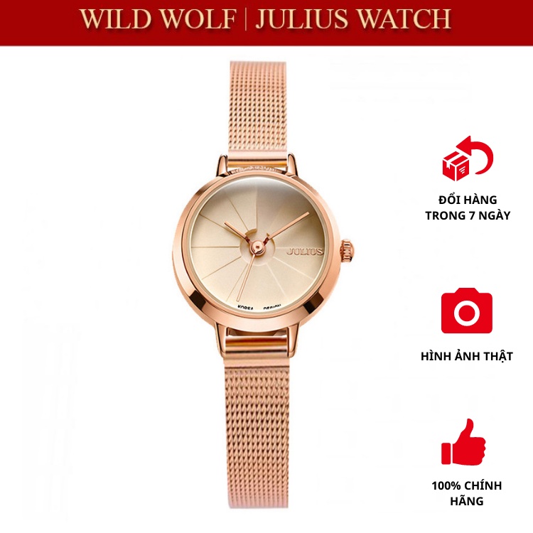 Đồng hồ nữ Julius Hàn Quốc JA-979 dây thép nhỏ xinh vàng hồng